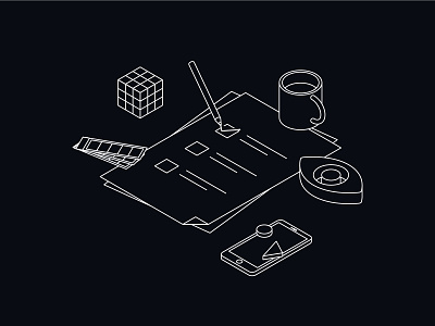 Oblik Illustration 02 adobe illustrator check coffee coffee cup cup eye graphic design illustration illustrator isometric isometric illustration isometry oblik oblik studio pantone pencil rubiks cube smartphone tasks