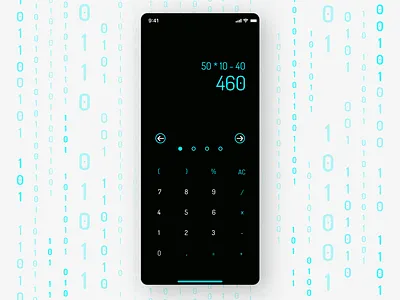 DailyUI #004 - Calculator 004 app binary code calculator daily ui 004 daily ui challenge daily ui challenge 004 dailyui dark mode dosis future font futuristic innovation iphone 11 pro mobile app neon ui challenge ui design ui ux