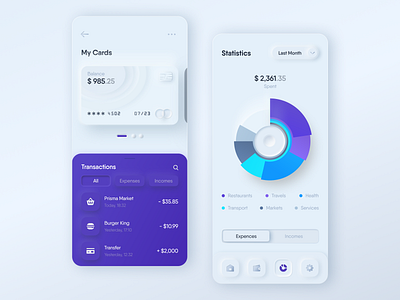 Banking App – Cards & Statistics app balance banking cards credit card finance graphics ios mobile neumorphic skeuomorphic spendings statistics ui ux