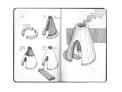 Sketchbook_13 architecture artwork concrete design illustration ink moleskine nature shelter sketch sketchbook woods