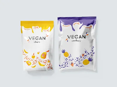 Packaging design for Vegan Cookies Fruits Illustration bananas branding design food fruit fruits fruity healthy illustration mango package package design packing pattern pineapple texture pack typogaphy vector vegan vegan food