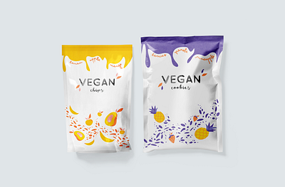 Packaging design for Vegan Cookies Fruits Illustration bananas branding design food fruit fruits fruity healthy illustration mango package package design packing pattern pineapple texture pack typogaphy vector vegan vegan food