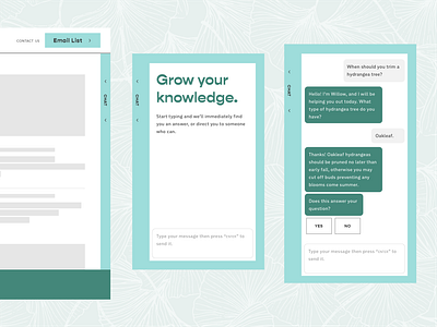Gardening Chatbot chat chatbot chatbox conversation dailyui direct message flower flowers garden gardening ginkgo greenhouse grow hydrangea nursery question questions text ui ux