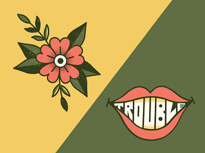 👄🌸👄 art flower fun illustration lips oldschool tattoo trouble vector