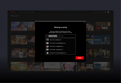 Sharing "My List" On Netflix 🎬📨 concept netflix send to share sharing web app web design webdesign