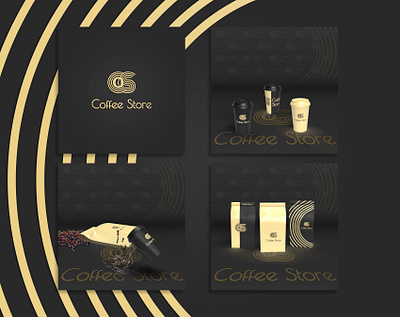 CoffeeStore black brand branding branding design coffee coffee bean coffee cup coffee shop coffeeshop design flat gold illustration minimal vector