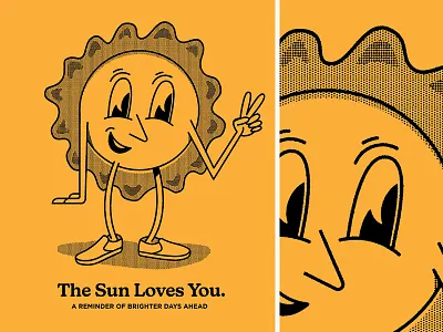The Sun Loves You black character. covid drawing eyes halftone lettering love reminder texture textures tone tshirt yellow