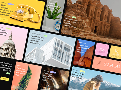 News | Art collage app cards clean clean ui collage color data new newspaper orange photo pink popular red trendy uiux vivid white yellow