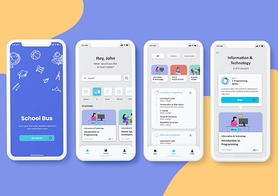 School Bus - E learning mobile app adobe xd adobexd app appdesign design e learning mobile photoshop ui uiux ux