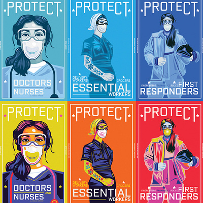 Protect Essential Workers Series art color corona covid 19 crisis design doctors essentialworkers firefighters firstresponders illustration medicalworkers nurses pandemic pandemicart poster protect usa virus