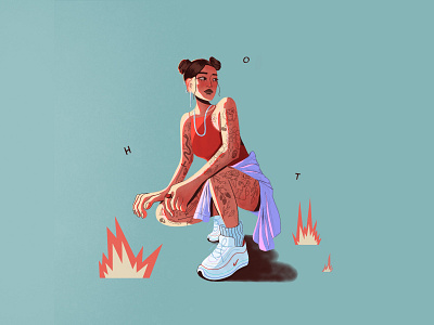 Hot Bank Holiday characterdesign fashion flat golden hour illustration light procreate shadows tattoos women