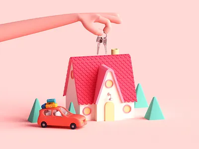 Rental House Management 3d blender building car home house houses isometric low poly model rental tree