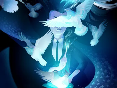 Self-Portrait: Master Magician digital art doves illustration magic magician pigeons