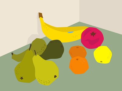 Still Life banana challenge cut paper digital drawing drawing fruit illustration kitchen lemon orange pear pomegranate practice stilllife