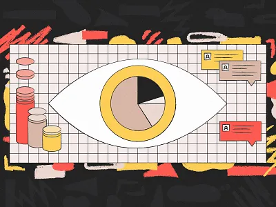 Research Ops abstract chart chat eye grid illustration pie record research watch
