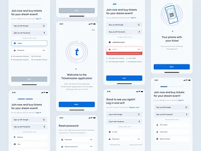 Ticketmaster - registration & login process app application clean concept design events interface ios log in mobile onboarding redesign registration simple tickets ui uidesign uiux ux uxdesign