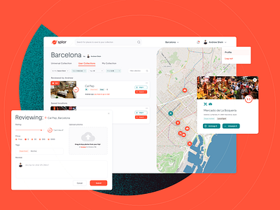 Splor - User Collections UI barcelona card collections dashboard interface investor location map review travel ui ui card user ux web web app web design website