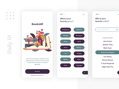 Bookshelf App - Onboarding app appdesign clean dailyui dailyuichallenge design illustration mobile ui onboarding screenflow sketchapp ui ux vector