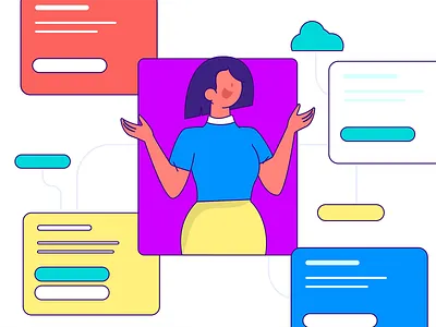 Efficient cooperation branding color cooperation creative flat gift illustrate invite invite friends llustration man read redbag ui vector woman work