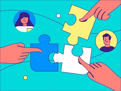 Efficient cooperation branding color cooperation creative flat gift illustrate invite invite friends llustration man read redbag ui vector woman work