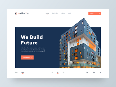 Architecture Header UI II animation architecture architecture design architecture website building clean construction design flat header illustration landing page minimal real estate ui ux ux design vector