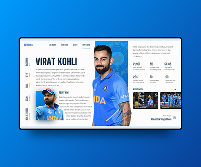 Cricinfo Player Profile concept light theme minimalist player profile ui uidesign