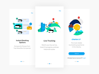 Onboarding CharterUP App app booking branding bus design illustration onboarding tracking