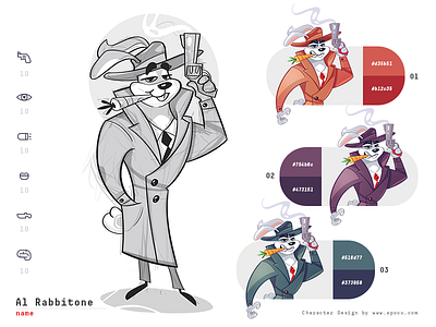 Al Rabbitone cartoon character characterdesign color coloring drawing fun game gamedesign gangsta gangster illustration process rabbit sketch spovv styleguide