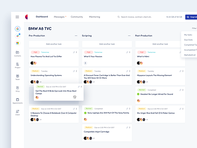 Dashboard - Content and Crew Management Platform capable clean creative crm dashboad dashboard app dashboard ui design designer hire interface minimal ui ui design ux web web app