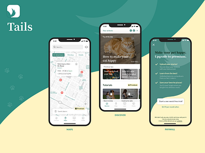 Tails Concept App - Designflows 2020 adobe xd animal animals app app design app icon clean concept designflows flat green ios iphone ui ui design ui ux uxdesign yellow