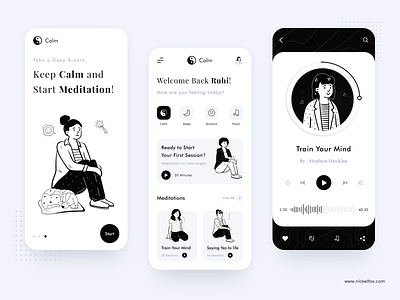 Calm App Design - Keep Calm abstract anxiety app dark dashboad dribbble illustration logo managment meditation minimal music music app pattern product sleep splash stress web website