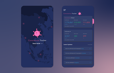 Coronavirus Tracker App - Dark Mode app design flat illustration illustrator minimal ui ux web website