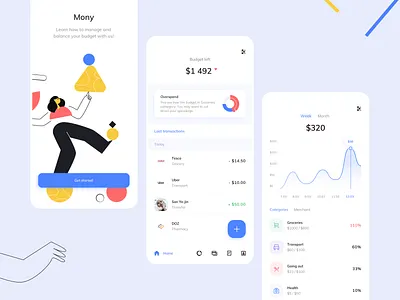 Mony - manage your budget app budget chart finance fintech illustration mobile money spendings ui