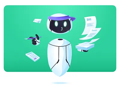 Tivano- Invoice bot app design assistant branding characters floating illustration invoice managment office onbording procreate product design prototype robot robotic