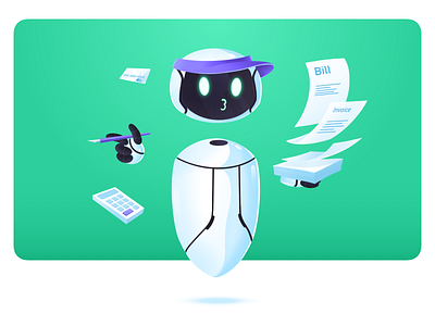 Tivano- Invoice bot app design assistant branding characters floating illustration invoice managment office onbording procreate product design prototype robot robotic