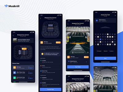Mixed Reality | Seat Selection 360 app augmentedreality concert dark design ios minimal music seat selection ui uidesign uiux