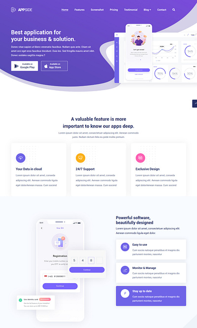 AppSide - App Landing Page Template android app appside bootstrap contact flashblue ios landing mobile showcase subscribe template