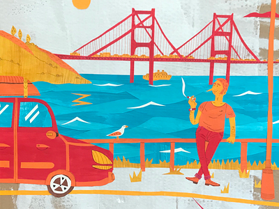 Panorama america art bridge car collage golgengatebridge paint painting panorama papercut sanfranscico seagull usa