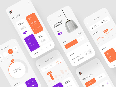 Smart Home App - Homely air coinditioner app app design clean cost dashboard design digital electricty usage house interior lamp light my home room schedule smart smart home ui ux