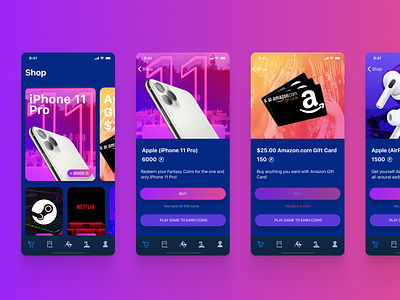 Shop screens for the game app app ui ux