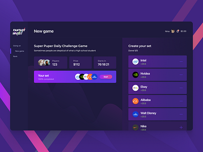 Stocks game branding ui ux web