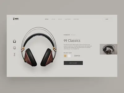 MEZE Audio Product Page Concept animation audio clean creme detail ecommerce elegant landing light luxury online shop online store premium presentation product transition ui ux web webshop