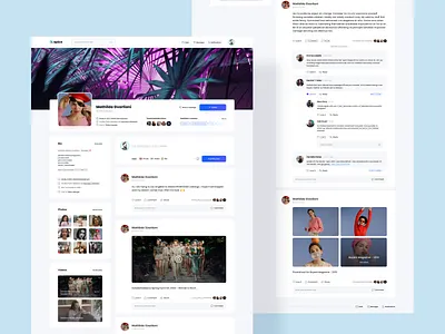 Splice - Social Network web app adobe xd blue comments cover photo follow follower gradient photo album post profile page profile photo purple social socialnetwork timeline ui design user