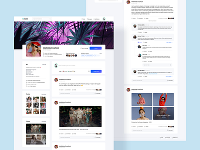 Splice - Social Network web app adobe xd blue comments cover photo follow follower gradient photo album post profile page profile photo purple social socialnetwork timeline ui design user