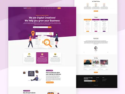 Digital Agency Landing Page Design bootstrap 4 landing page one page one page design one page site one page website purple gradient