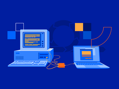 Legacy System Migration agile computer dark design desktop flatdesign illustration laptop legacy light macbook migration perspective system transformation vector