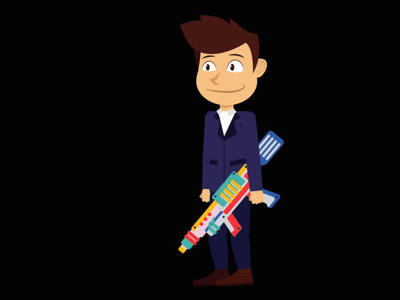 Boy with gun firing 2d animation after effect cute firing funny gif gun json kids vector weapon