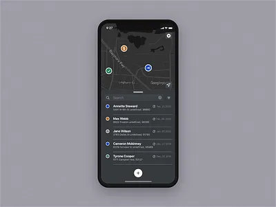 Map interaction for field data collection app animation collecting colors dark dark mode dark theme dark ui data flow map modern point project search shapes ui