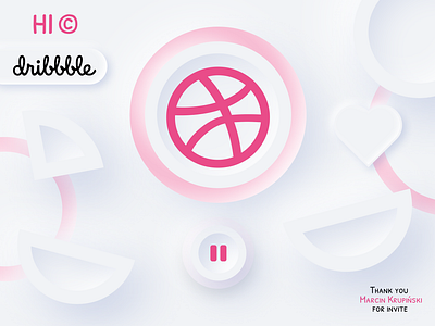 Dribble Invite | Neumorphism Design branding design dribbble dribbble invite happy hello hi illustration invite logo marcin modern neumorphic neumorphism pink skeumorphic smile thanks trending ui