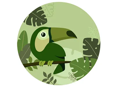 Green toucan bird design green illustration illustrator jungle leaves plants round toucan vector